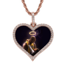 Cadeau personnalisé de bijoux souvenir coeur photo personnalisé, cuivre bling bling hip hop avec collier pendentif chaîne à maillons cubains